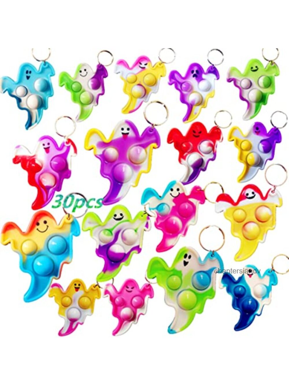 30 Pack Tie Dye Ghost Pop Fidget Keychain Halloween Party Favors Kids Adults